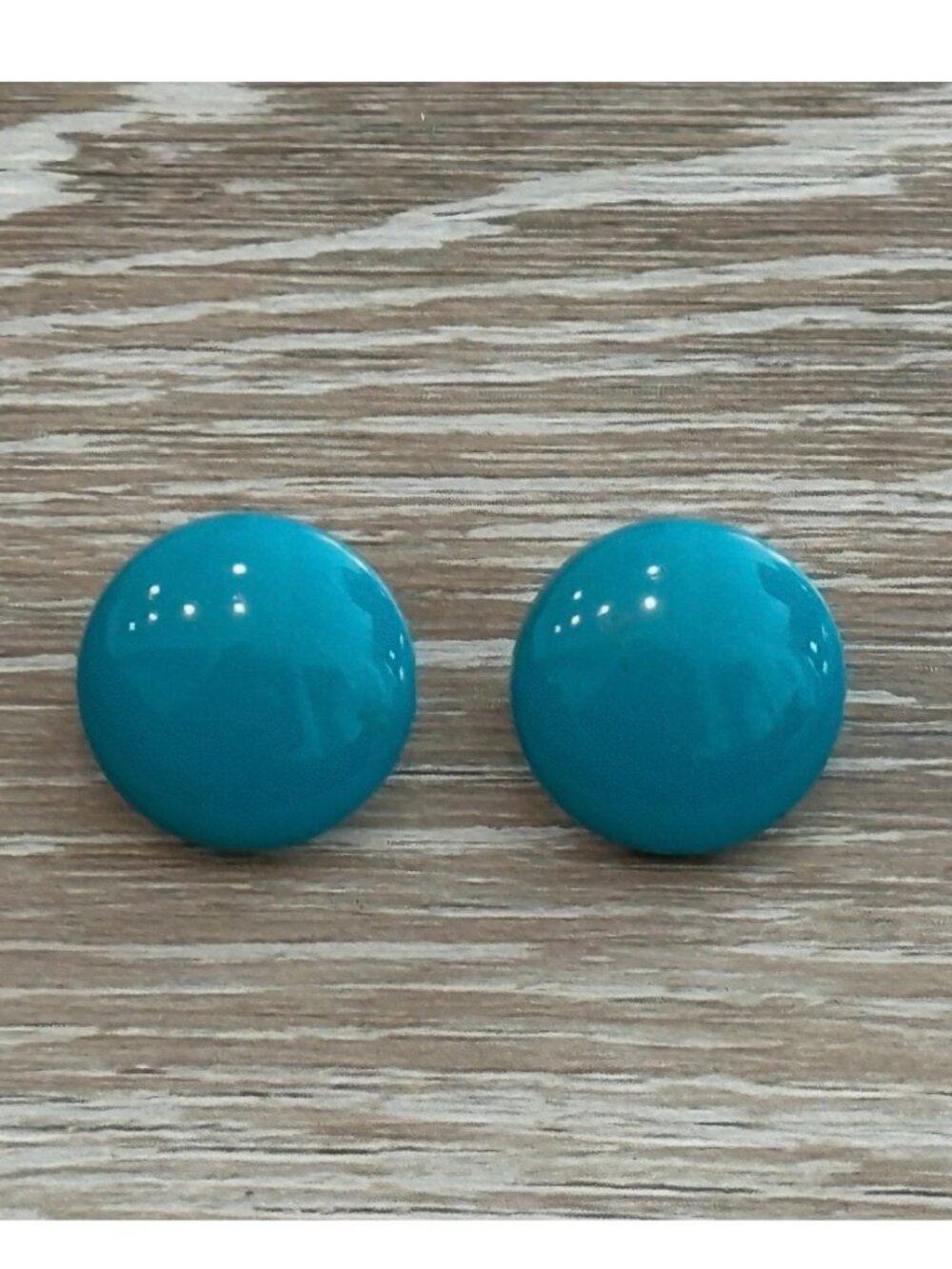 Retro Fabulous Vintage Clip On Earrings Aqua Blue Button Style